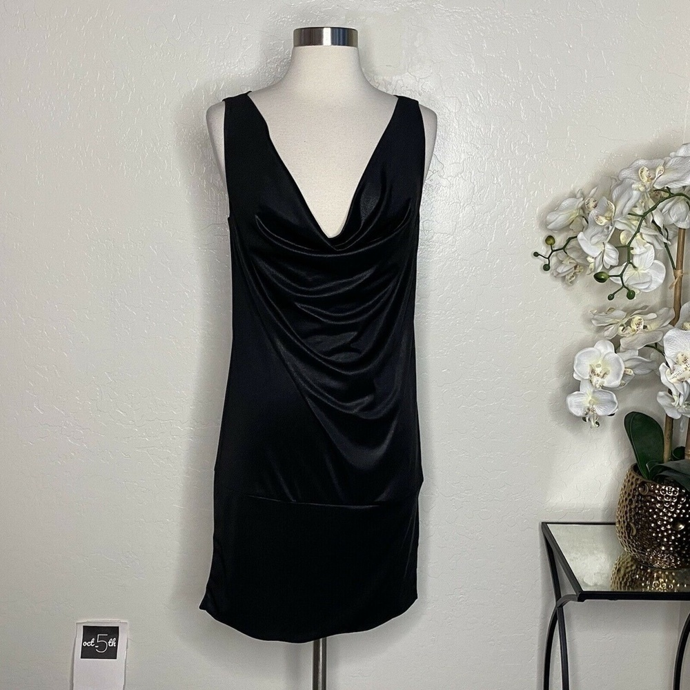 Essentials By Abs Black Drape Neck Mini Dress M - image 6